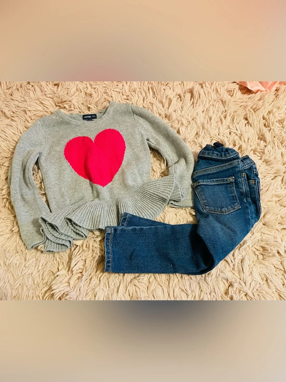2T Girls Toddler Pink Heart Sweater & Jeans Outfit
